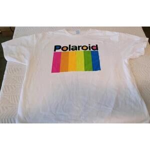 POLAROID Short Sleeve White Rainbow Logo T-Shirt Men's Adult XL 100% Cotton.